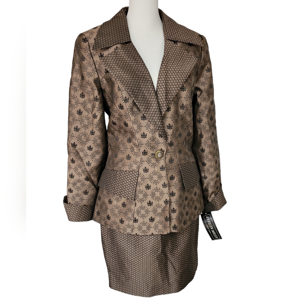 Vintage Evelyn Miles Blazer Skirt Set Size 8  Office Brown Black NWT Rare